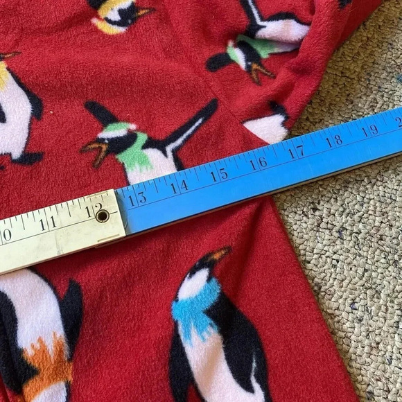 Y2K Cherokee Sleepwear Footies Pajamas Jumpsuit Red Penguins Full Zip Junior M - Picture 2 of 6